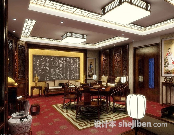 中式古典餐厅3d模型下载