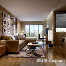 现代简约小户型客厅卧室3d模型下载