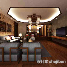 中式家居客厅3d模型下载
