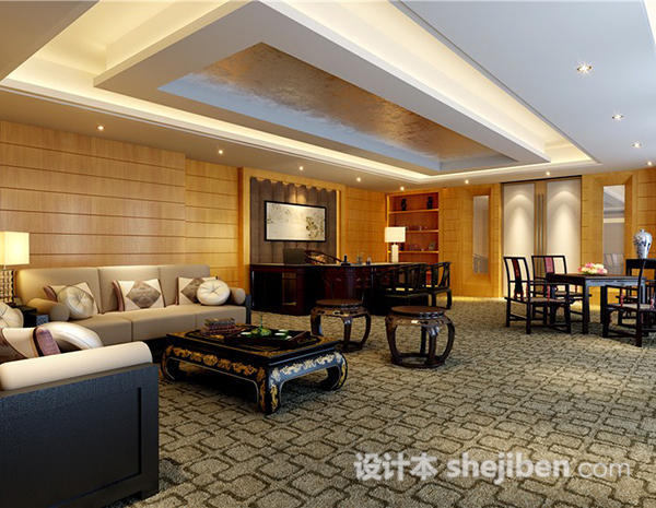 中式办公室家具3d模型下载