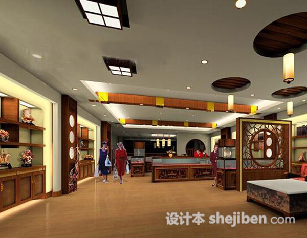中式古玩展厅3d模型下载